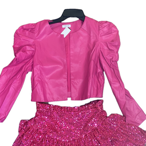 Western women set to new pink leather jacket aize L and skirt size M.